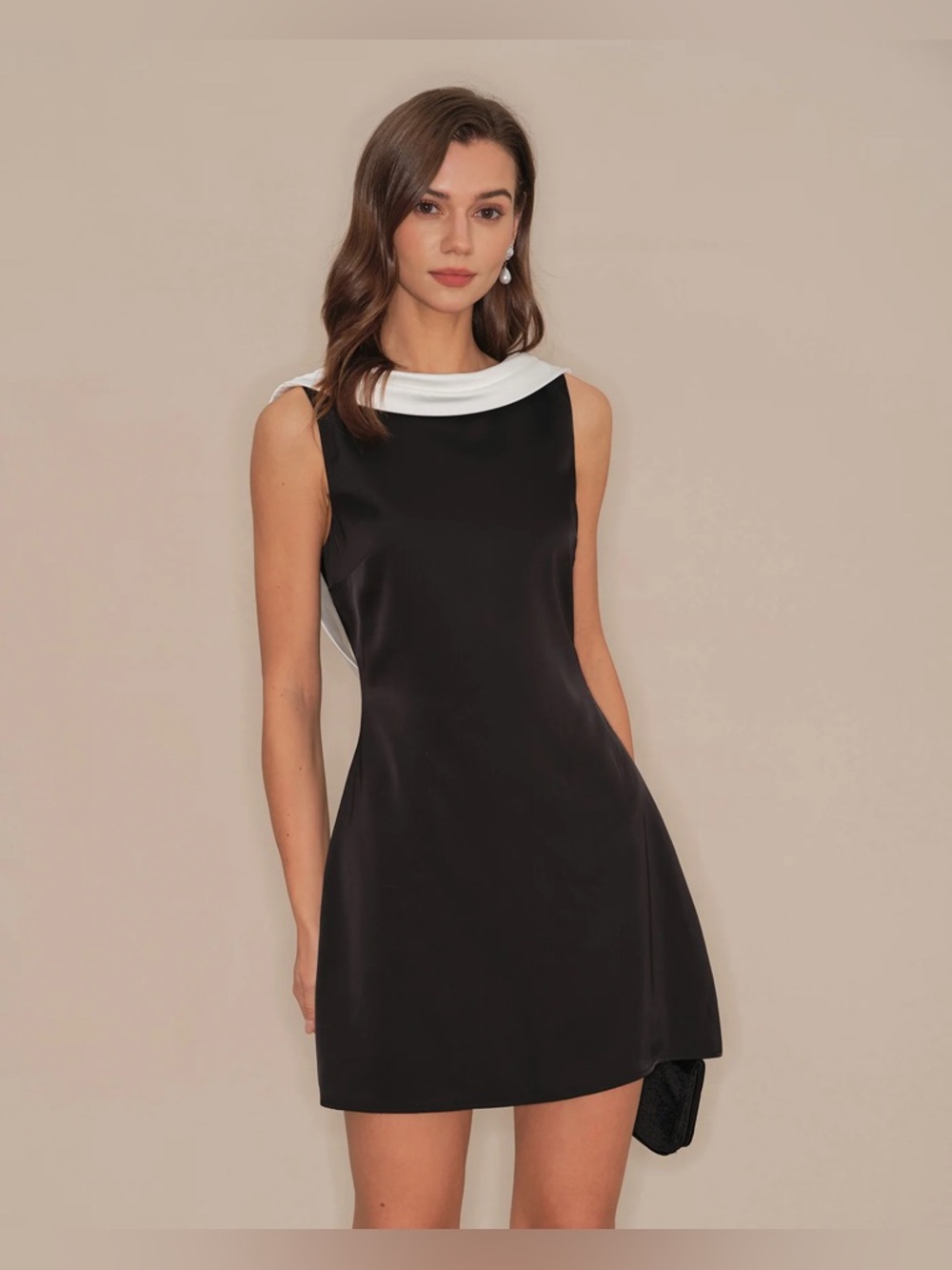 Black Cowl Neck Backless Mini Dress